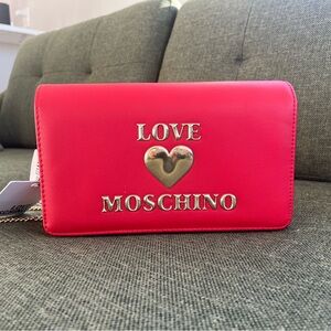 Love Moschino Bright Red Clutch with Gold Accents